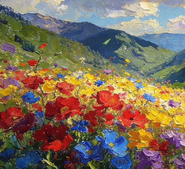 Hand Painted Canvas Art, A Valley in Bloom with Spring Flowers, On Canvas Small Paintings, Original Wall Art Paintings, Original Artwork Small Paintings, Small Landscape Paintings-Grace Painting Crafts