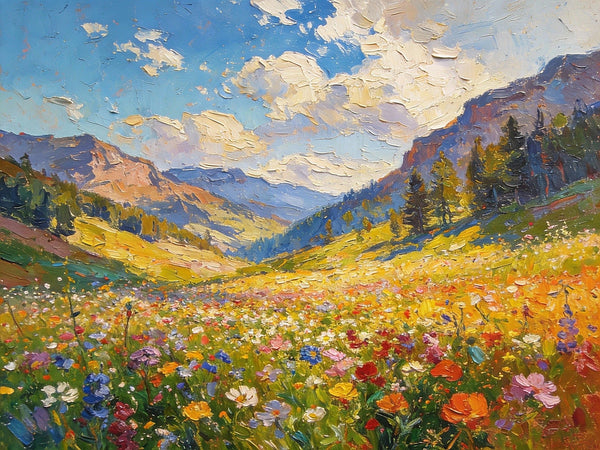Valley in Full Spring Bloom, Hand Painted Canvas Art, Small Landscape Paintings, Original Oil Paintings, Small Paintings on Canvas, Small Paintings on Canvas-Grace Painting Crafts