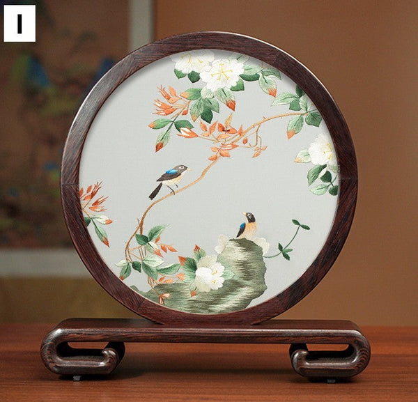 Traditional Chinese Suzhou Flower and Birds Silk Embroidery Ornaments, Exclusive Business Presents, Creative Birthday Gift, Premium Souvenir-Grace Painting Crafts