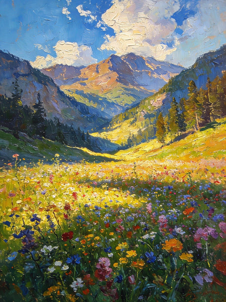 Wildflowers in Bloom Among High Peaks and Valleys, Small Landscape Paintings, Original Small Paintings on Canvas, Small Paintings on Canvas, Hand Painted Canvas Art, Heavy Texture Oil Paintings-Grace Painting Crafts