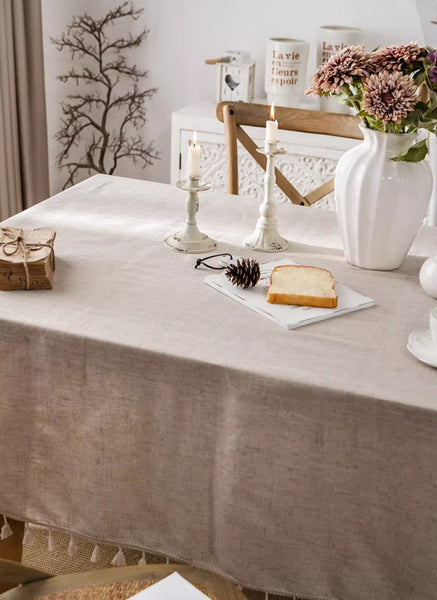 Simple Linen Rectangle Table Cover for Dining Room Table, Large Brown Tablecloth for Home Decoration, Modern Table Cloth, Square Tablecloth for Round Table-Grace Painting Crafts