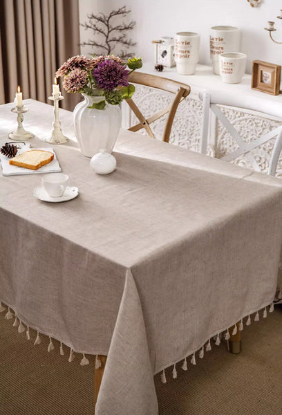Simple Linen Rectangle Table Cover for Dining Room Table, Large Brown Tablecloth for Home Decoration, Modern Table Cloth, Square Tablecloth for Round Table-Grace Painting Crafts