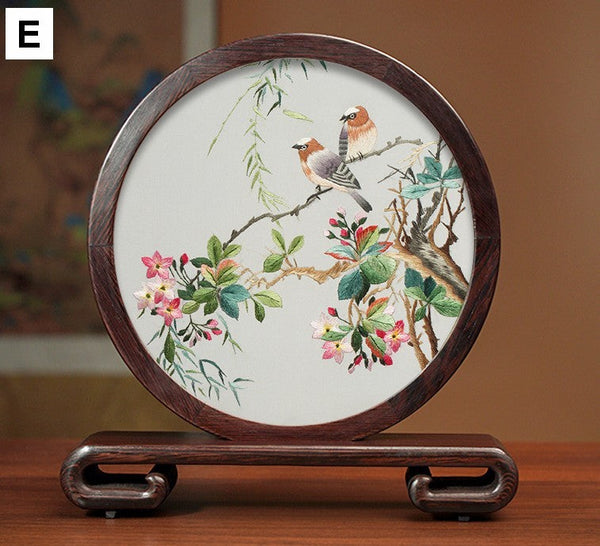 Unique Birthday Gift, Flower and Bird Embroidery Ornaments, Traditional Chinese Suzhou Silk Embroidered Ornament, Premium Souvenir, Exclusive Business Presents-Grace Painting Crafts