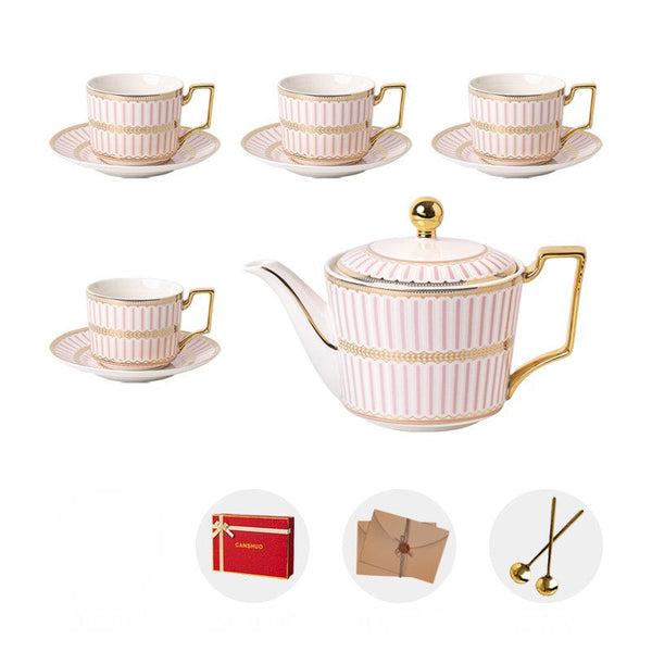 Ceramic Coffee Cups for Office, Beautiful British Tea Cups with Teapot, Modern Porcelain Cup and Saucer with Teapot, Pink Porcelain Tea Cup Set
