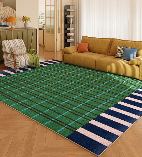 Modern Rugs for Living Room, Geometric Area Rugs, Green Mid Century Contemporary Rugs, Colorful Area Rugs for Bedroom-Grace Painting Crafts