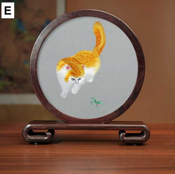 Unique Birthday Gift, Traditional Chinese Suzhou Kitten Embroidery Ornament, Lovely Kitty Cat Embroidered Decor, Premium Souvenir, Exclusive Business Present-Grace Painting Crafts