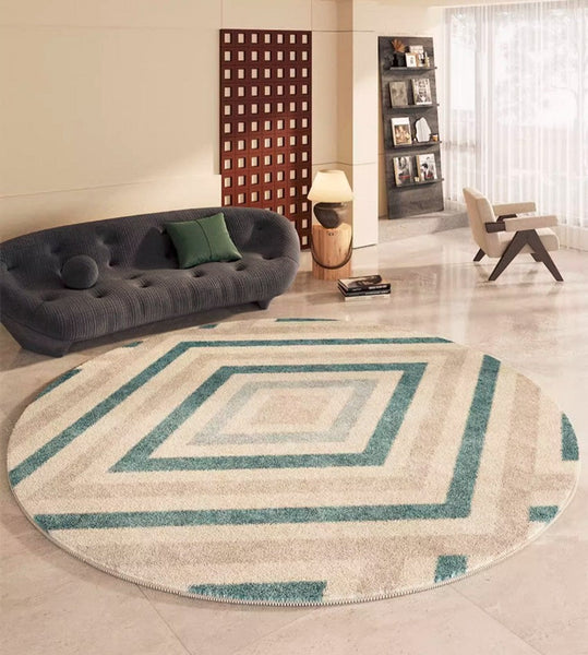 Simple Abstract Contemporary Round Rugs, Modern Area Rugs under Coffee Table, Geometric Modern Rugs for Bedroom, Thick Round Rugs for Dining Room-Grace Painting Crafts