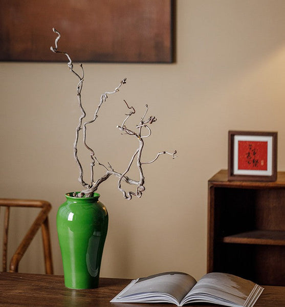 Handmade Water Holding Flower Vase, Centerpiece Ceramic Bud Vases, Green Porcelain Flower Vases, Vintage Flower Vases on Table-Grace Painting Crafts