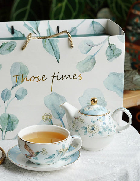 Stackable Teapot and Cup Set, Ceramic Tea Pot with Integrated Cup, Porcelain Teapot with Matching Cup and Saucer in Gift Box, Mother-and-Baby Teapot with Matching Saucer-Grace Painting Crafts