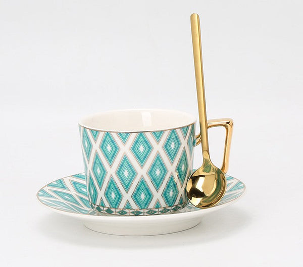 Afternoon Green British Tea Cups, Unique Ceramic Coffee Cups, Creative Porcelain Tea Cup Saucer Set, Traditional English Tea Cup and Saucer-Grace Painting Crafts