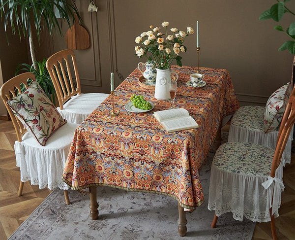 Flower Pattern Tablecloth, Square Tablecloth for Round Table, Large Cotton Rectangle Tablecloth for Home Decoration, Farmhouse Table Cloth Dining Room Table-Grace Painting Crafts