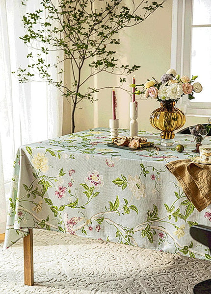 Singing Bird Tablecloth for Round Table, Kitchen Table Cover, Flower Table Cover for Dining Room Table, Modern Rectangle Tablecloth Ideas for Oval Table-Grace Painting Crafts