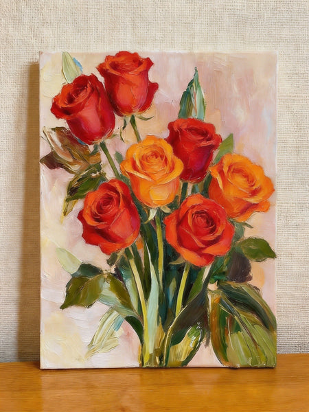 Hand Painted Canvas Art, Original Flower Paintings, A Bunch of Red Rose Flowers, Original Oil Paintings, Small Canvas Artwork-Grace Painting Crafts