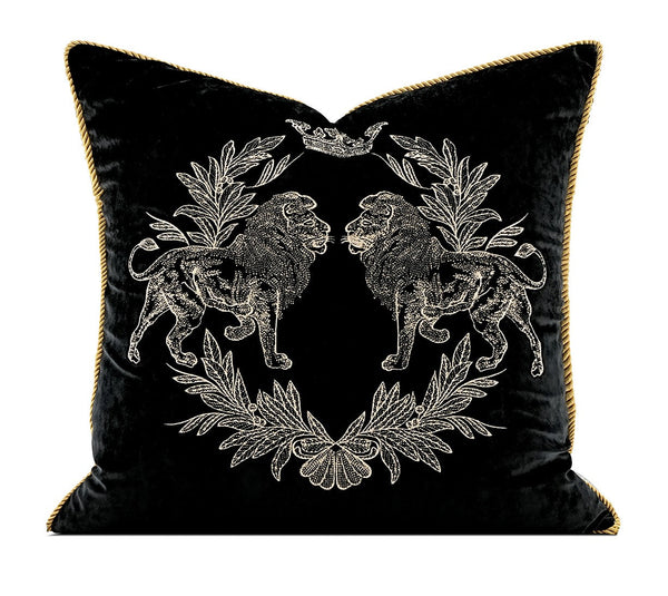 Modern Pillows for Couch, Embroidery Lion Decorative Pillow Covers, Decorative Throw Pillows for Living Room, Large Modern Sofa Pillows-Grace Painting Crafts