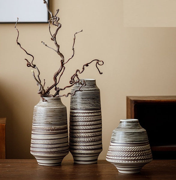 Centerpiece on Dining Table, Handmade Pottery Flower Vases Urn, Modern Bouquet Flower Vases, Water Holding Flower Vases, Large Flower Vase on Table-Grace Painting Crafts