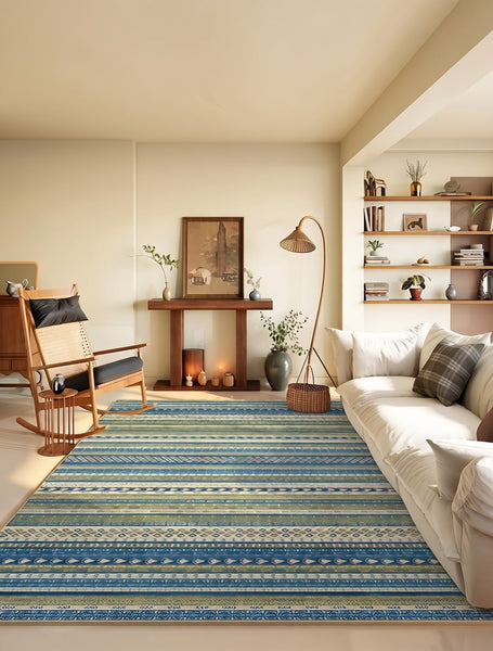 Blue Modern Rugs for Dining Room, Boho Style Carpets Next to Bed, Contemporary Modern Rugs, Modern Rugs for Living Room
