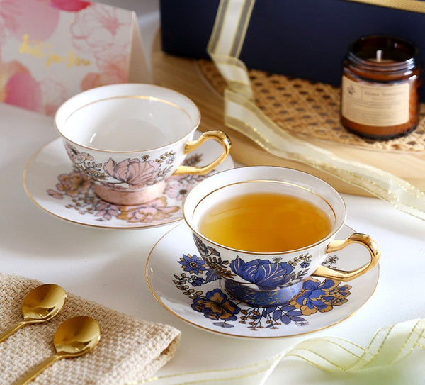 Elegant Ceramic Coffee Cups, Afternoon British Tea Cups, Unique Iris Flower Tea Cup and Saucer in Gift Box, Royal Porcelain Tea Cup Set-Grace Painting Crafts