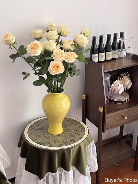 Porcelain Flower Vases, Handmade Water Holding Flower Vase, Yellow Flower Vases on Table, Ceramic Bud Vases-Grace Painting Crafts