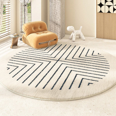 Geometric Modern Rug Ideas for Living Room, Thick Round Rugs for Dining Room, Abstract Contemporary Round Rugs for Bedroom-Grace Painting Crafts