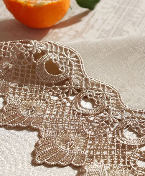 Large Simple Table Cloth for Dining Room Table, Beige Lace Tablecloth for Home Decoration, Modern Rectangle Tablecloth, Square Tablecloth for Round Table-Grace Painting Crafts