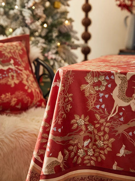 Long Modern Rectangular Tablecloth for Dining Room Table, Forest Deer Red Table Covers, Square Tablecloth for Kitchen, Extra Large Tablecloth for Round Table-Grace Painting Crafts