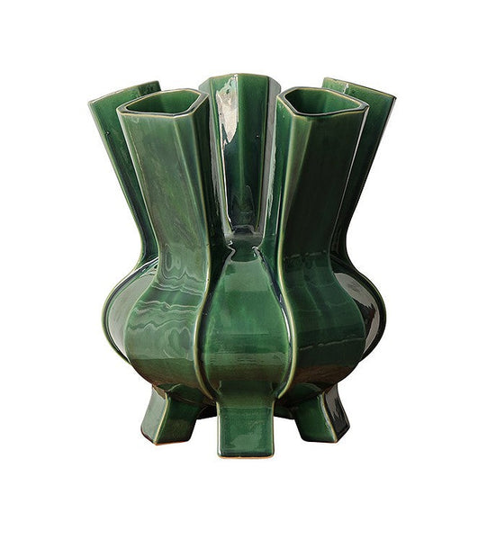 Centerpiece Ceramic Bouquet Vases, Contemporary Vases on Dining Table, Green Porcelain Vases for Modern Home Decor, Unique Handmade Modern Flower Vase-Grace Painting Crafts