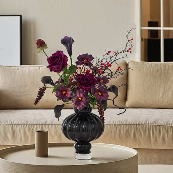 Unique Contemporary Vases for Modern Home Decor, Black Glass Bud Vases, Handmade Liuli Vases, Centerpiece Vases on Table, Black Glaze Vase-Grace Painting Crafts