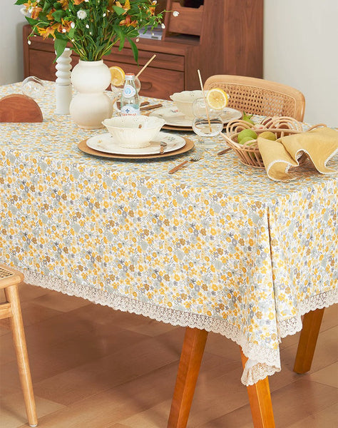 Dining Room Flower Table Cloths, Cotton Rectangular Table Covers for Kitchen, Farmhouse Table Cloth, Wedding Tablecloth, Square Tablecloth for Round Table-Grace Painting Crafts