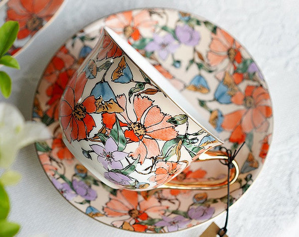 Elegant Ceramic Coffee Cups, Flower Porcelain Tea Cup Saucer Set, British Royal Ceramic Cups for Traditional Afternoon Tea, Unique Tea Cup and Saucer in Gift Box-Grace Painting Crafts