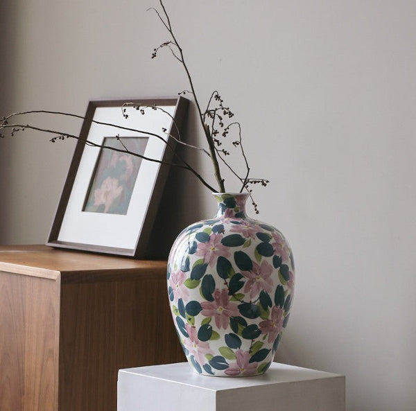 Centerpiece Ceramic Bouquet Vases, Contemporary Vases on Dining Table, Unique Handmade Modern Flower Vase, Large Porcelain Vases for Modern Home Decor-Grace Painting Crafts