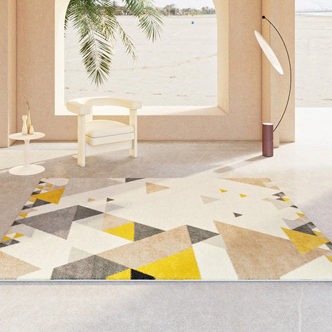Bedroom Modern Rugs, Large Geometric Floor Carpets, Modern Living Room Area Rugs, Yellow Abstract Modern Rugs under Dining Room Table-Grace Painting Crafts