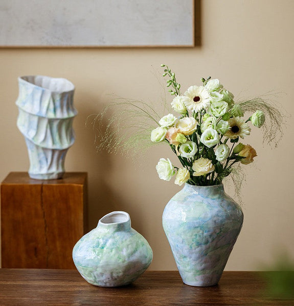 Modern Porcelain Flower Vases, Handmade Water Holding Flower Vases, Centerpiece on Dining Table, Ceramic Bouquet Vases, Flower Vases on Table-Grace Painting Crafts