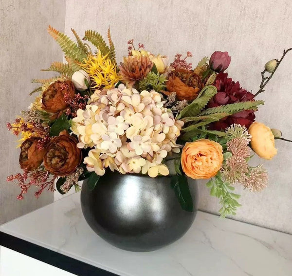 Large Bunch of Autumn Flowers Arrangement Interior Design, Peony Faux Silk Floral Bouquet Table Centerpiece, Modern Artificial Floral Arrangement for Bedroom-Grace Painting Crafts