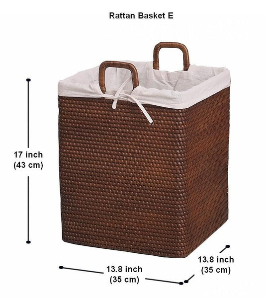 Storage Baskets for Bathroom, Rectangular Storage Baskets, Large Brown Rattan Storage Baskets, Storage Basket with Lid, Storage Baskets for Clothes-Grace Painting Crafts