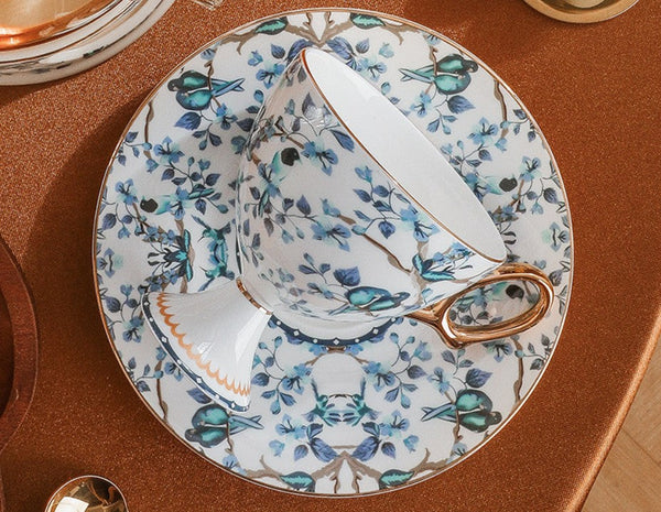Ceramic Tea Cups and Saucers in Gift Box, British Tea Cup set, Elegant Ceramic Coffee Cups, Creative Porcelain Tea Cup Set and Saucer-Grace Painting Crafts