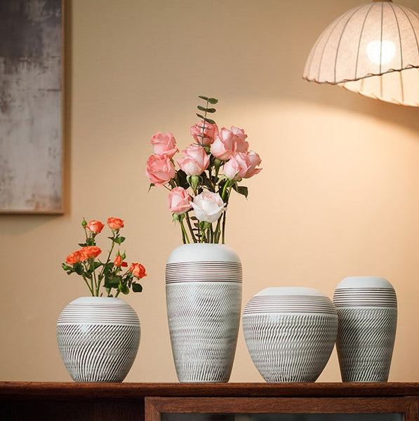 Centerpiece on Dining Table, Large Flower Vase on Table, Pottery Flower Vases Urn, Modern Bouquet Flower Vases, Handmade Water Holding Flower Vases-Grace Painting Crafts