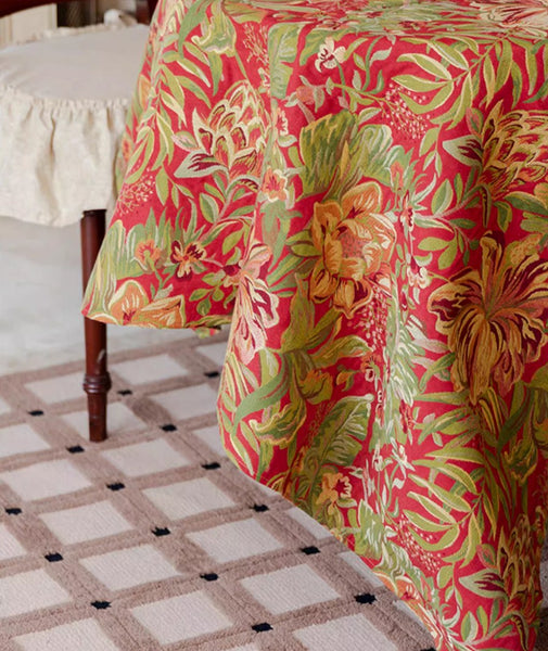 Large Modern Rectangle Tablecloth for Dining Table, Flower Pattern Red Table Covers for Round Table, Farmhouse Table Cloth for Oval Table-Grace Painting Crafts