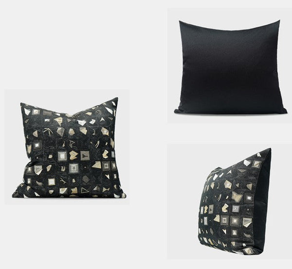 Abstract Black Decorative Throw Pillows, Geomeric Contemporary Square Modern Throw Pillows for Couch, Large Simple Throw Pillow for Interior Design-Grace Painting Crafts