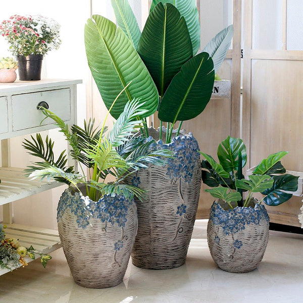 Extra Large Garden Flower Planters, Oversized Garden Flower Pot, Garden Ornaments, Large Resin Gardern Flower Planter, Modern Outdoor Garden Flower Pots-Grace Painting Crafts