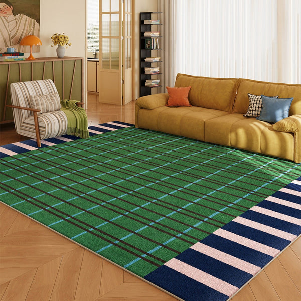 Modern Rugs for Living Room, Geometric Area Rugs, Green Mid Century Contemporary Rugs, Colorful Area Rugs for Bedroom-Grace Painting Crafts