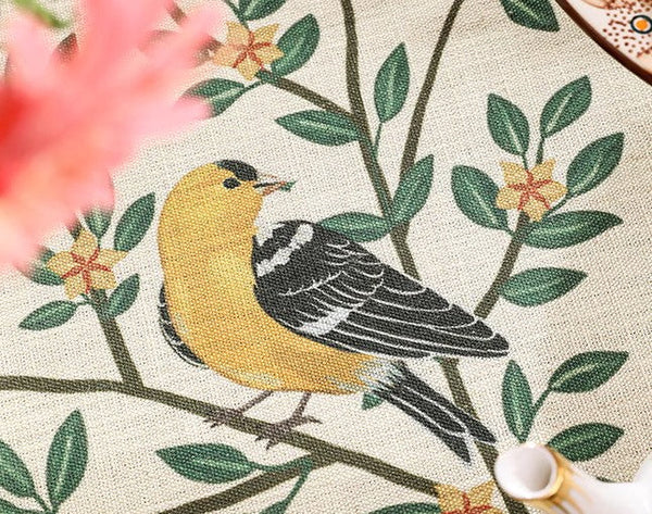 Oriole and Golden Orange Tree Table Cover, Extra Large Modern Tablecloth, Rectangle Tablecloth for Dining Table, Square Linen Tablecloth for Coffee Table-Grace Painting Crafts