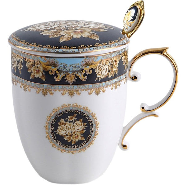 Beautiful British Ceramic Mugs, Large Capacity Ceramic Mugs for Office, Large Royal Porcelain Mug, Elegant Ceramic Coffee Mug-Grace Painting Crafts