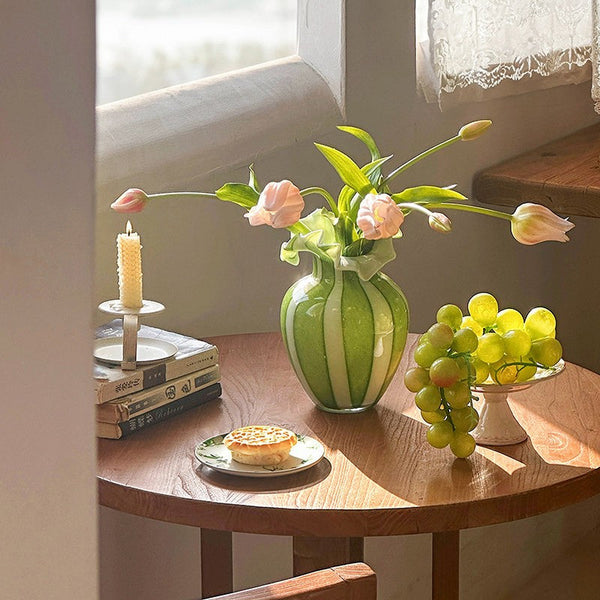 Creative Modern Vase for Flowers, Handmade Flower Vases on Table, Modern Contemporary Vases, Green Glass Flower Vases, Green Bud Vases-Grace Painting Crafts