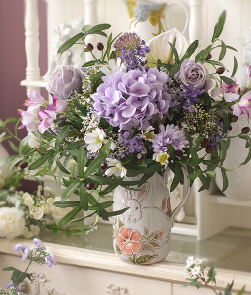 Real Touch Artificial Floral for Living Room, Large Bunch of Purple Romantic Flowers, Beautiful Spring Flower Arrangement for Home Decoration, Table Centerpiece-Grace Painting Crafts