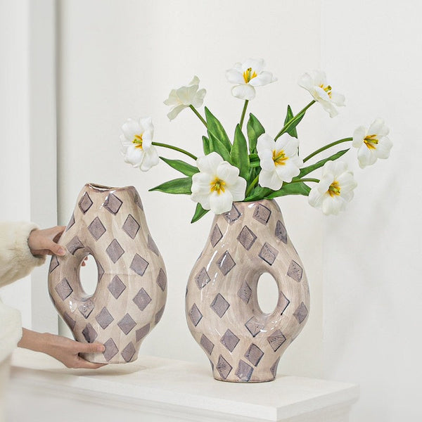 Porcelain Flower Vases, Flower Vases on Table, Contemporary Vases for Modern Home Decor, Ceramic Bouquet Vases, Dining Table Centerpiece-Grace Painting Crafts