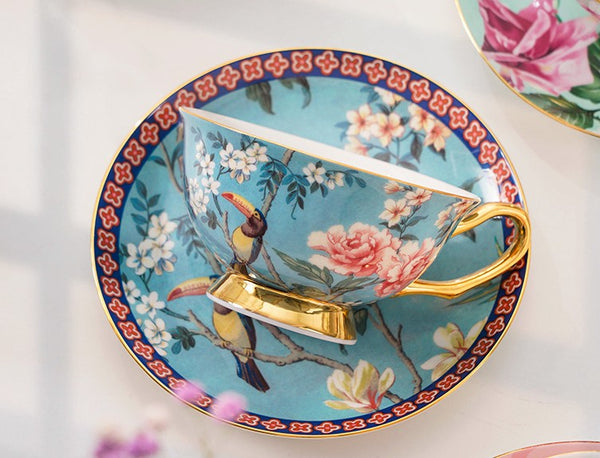 Unique Afternoon Tea Cups and Saucers in Gift Box, Royal Bone China Porcelain Tea Cup Set, Elegant Flower Pattern Ceramic Coffee Cups, Beautiful British Tea Cups-Grace Painting Crafts