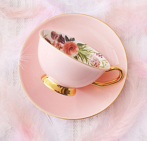 Royal Bone China Porcelain Tea Cup Set, Elegant Flower Pattern Ceramic Coffee Cups, Beautiful British Tea Cups, Unique Afternoon Tea Cups and Saucers in Gift Box-Grace Painting Crafts