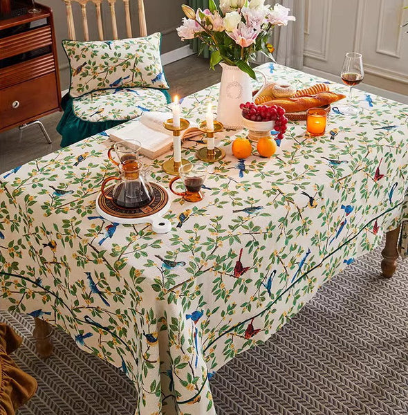 Large Modern Rectangle Tablecloth for Dining Room Table, Bird Flower Pattern Farmhouse Table Cloth, Square Tablecloth for Round Table-Grace Painting Crafts