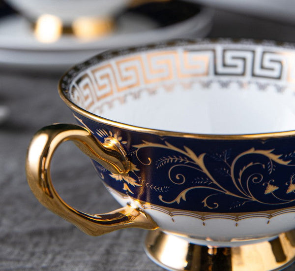 Unique Blue Tea Cup and Saucer in Gift Box, Blue Porcelain Tea Cup Saucer Set, Royal Ceramic Cups, Elegant Ceramic Coffee Cups-Grace Painting Crafts