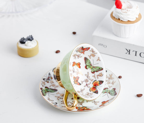 Creative Butterfly Ceramic Coffee Cups, Unique Butterfly Coffee Cups and Saucers, Beautiful British Tea Cups, Creative Bone China Porcelain Tea Cup Set-Grace Painting Crafts